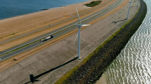 Aerial view of clean power generating wind turbines. 스톡 동영상 275336310