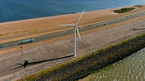 Aerial view of clean power generating wind turbines. 스톡 동영상 275337148