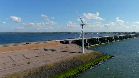 Aerial view of clean power generating wind turbines. 스톡 동영상 275338028