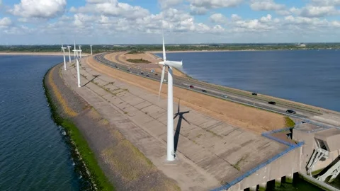 Aerial view of clean power generating wind turbines. Stock-Footage 275341374