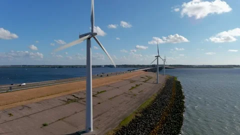 Aerial view of clean power generating wind turbines. 스톡 동영상 275342042