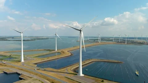 Aerial view of clean power generating wind turbines. 스톡 동영상 275346333