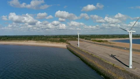 Aerial view of clean power generating wind turbines. Stock-Footage 275348013
