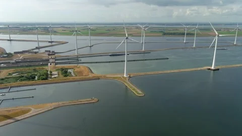 Aerial view of clean power generating wind turbines. 스톡 동영상 275440881