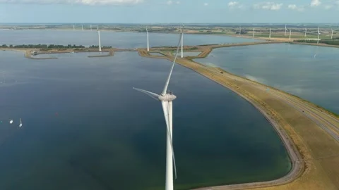 Aerial view of clean power generating wind turbines. Stock-Footage 275445375