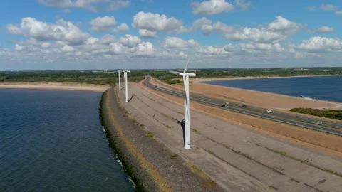 Aerial view of clean power generating wind turbines. 스톡 동영상 275449733