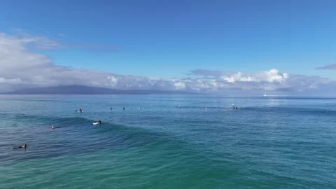 Aerial view of clear waters off Lahaina with islands in the background Stock Footage 263242053