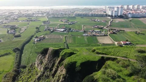 Aerial View of Cliff Drop in Costa da Caparica, Portugal Video stock 145360249