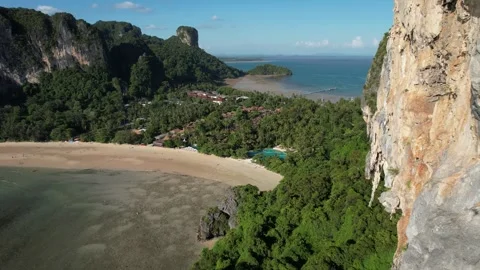 Aerial view of cliff of Railay beach Krabi in Thailand Stock-Footage 266398915