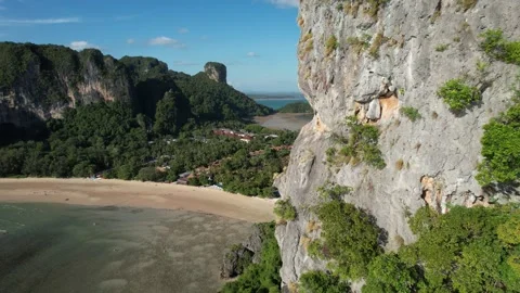 Aerial view of cliff of Railay beach Krabi in Thailand Stock Footage 266399174