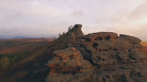 Aerial view of cliff of strange shape Stock Footage 78593544