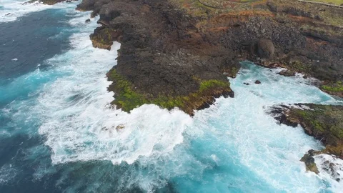 Aerial view of cliffs and Atlantic ocean on Tenerife, drone shot from above Stock Footage 97709690