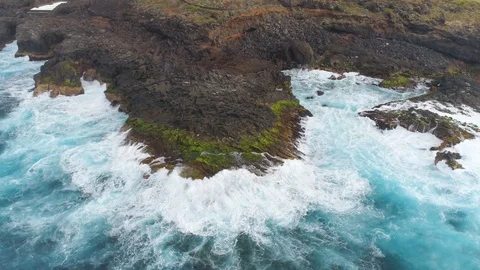 Aerial view of cliffs and Atlantic ocean on Tenerife, drone shot from above Stock Footage 97709866