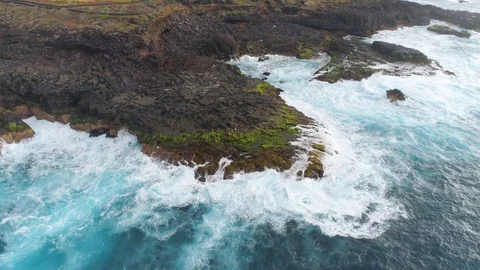 Aerial view of cliffs and Atlantic ocean on Tenerife, drone shot from above Stock Footage 97710005