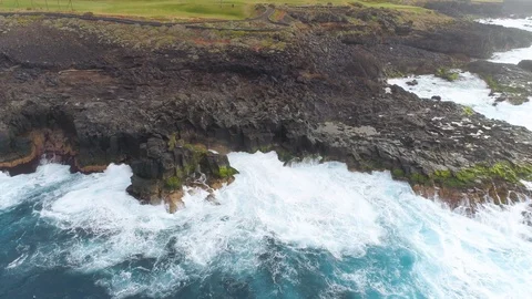 Aerial view of cliffs and Atlantic ocean on Tenerife, drone shot from above Stock Footage 97710145