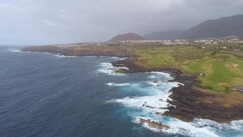 Aerial view of cliffs and Atlantic ocean on Tenerife, drone shot from above Stock Footage 97711268