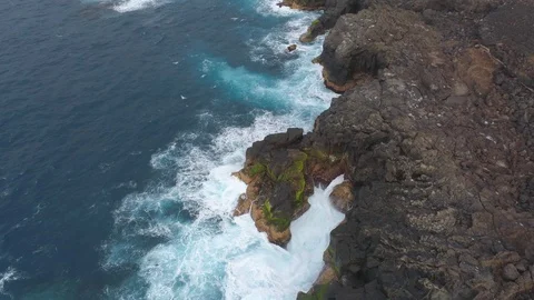 Aerial view of cliffs and Atlantic ocean on Tenerife, drone shot from above Stock Footage 97712663