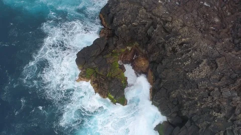 Aerial view of cliffs and Atlantic ocean on Tenerife, drone shot from above Stock Footage 97712782