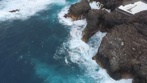 Aerial view of cliffs and Atlantic ocean on Tenerife, drone shot from above Stock Footage 97712919