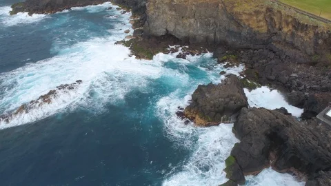 Aerial view of cliffs and Atlantic ocean on Tenerife, drone shot from above Stock Footage 97713194