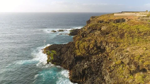 Aerial view of cliffs and Atlantic ocean on Tenerife, drone shot from above Stock Footage 97714471