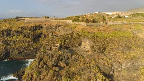 Aerial view of cliffs and Atlantic ocean on Tenerife, drone shot from above Stock Footage 97714874