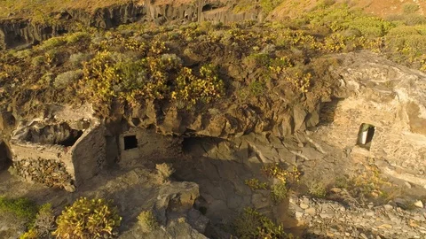 Aerial view of cliffs and Atlantic ocean on Tenerife, drone shot from above Stock Footage 97715097