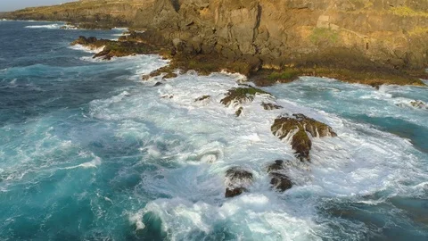 Aerial view of cliffs and Atlantic ocean on Tenerife, drone shot from above Stock Footage 97715680