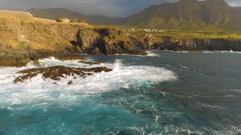 Aerial view of cliffs and Atlantic ocean on Tenerife, drone shot from above Stock Footage 97715911