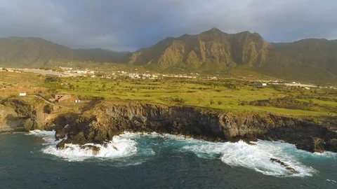 Aerial view of cliffs and Atlantic ocean on Tenerife, drone shot from above Stock Footage 97717514