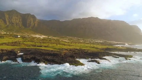 Aerial view of cliffs and Atlantic ocean on Tenerife, drone shot from above Stock Footage 97717599