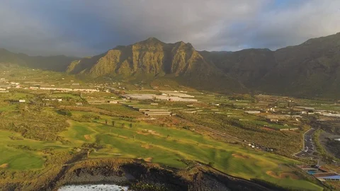Aerial view of cliffs and Atlantic ocean on Tenerife, drone shot from above Stock Footage 97718437