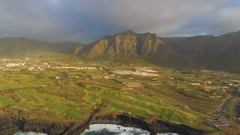 Aerial view of cliffs and Atlantic ocean on Tenerife, drone shot from above Stock Footage 97718642