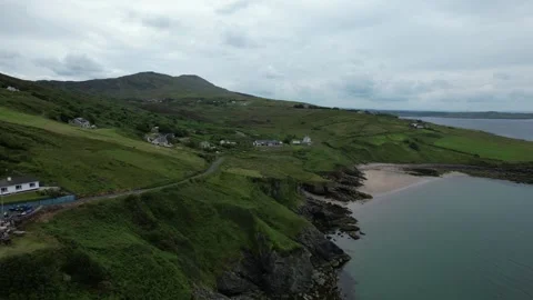 Aerial view of cliffs and beach at Muckross Head, Donegal, Ireland Stock Footage 346745929
