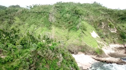 Aerial view of cliffs and reefs at the southern coast of Jogjakarta Video stock 114237517