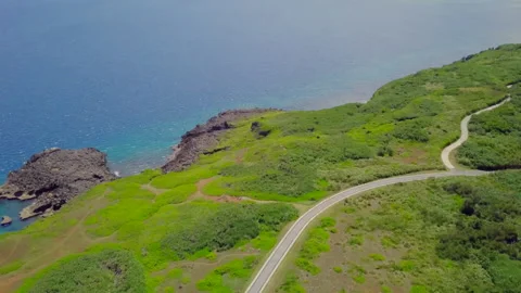 Aerial View of the Cliffs and Sea at Okinawa's Cape Видео 332506438