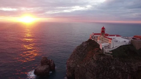 Aerial view of the cliffs of Cape St. Vincent before sunset. Portugal. Region Stock Footage 75300163