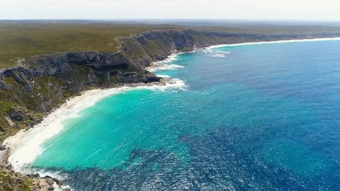 Aerial view of cliffs on Kangaroo Island, Weirs Cove, Australia from above Stock Footage 86531906