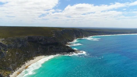 Aerial view of cliffs on Kangaroo Island, Weirs Cove, Australia from above Stock Footage 86531929