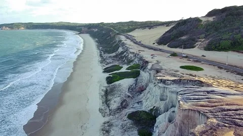 Aerial view of cliffs at Pipa Beach, Rio Grande do Norte, Brazil. Stock Footage 314401555