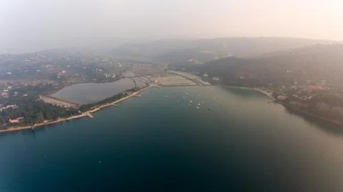 Aerial view of cliffs shoreline. Stock Photos