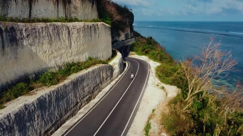Aerial view at cliffs split in two on Bali Island Video stock 288738915