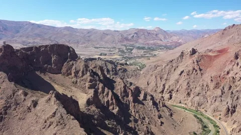 Aerial view of cliffs town and river Stock Footage 293990077