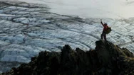 Aerial View Of Climber Making Successful Assent Of Peak Alaska, Usa Stock Footage