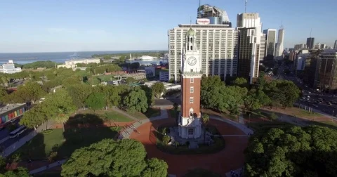 Aerial view of clock at ststion Buenos Aires, Argentina. Shot in 4K. Stock Footage 77808474