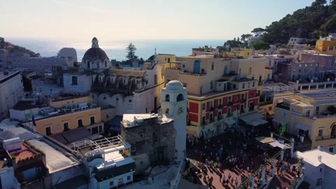 Aerial view of the clock tower and piazzetta in capri, italy Stock Footage 345374798