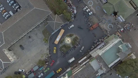 Aerial view of clock tower landmark of Nonthaburi province downtown Thailand Stock Footage 74933836