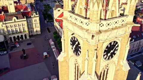 Aerial View of Clock Tower in Novi Sad, Serbia Stock Footage 272872609