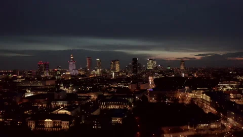 Aerial view of a clock tower of Palace of Culture and Science in Warsaw, Poland Video stock 167154720