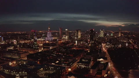Aerial view of a clock tower of Palace of Culture and Science in Warsaw, Poland Stock-Footage 167213068